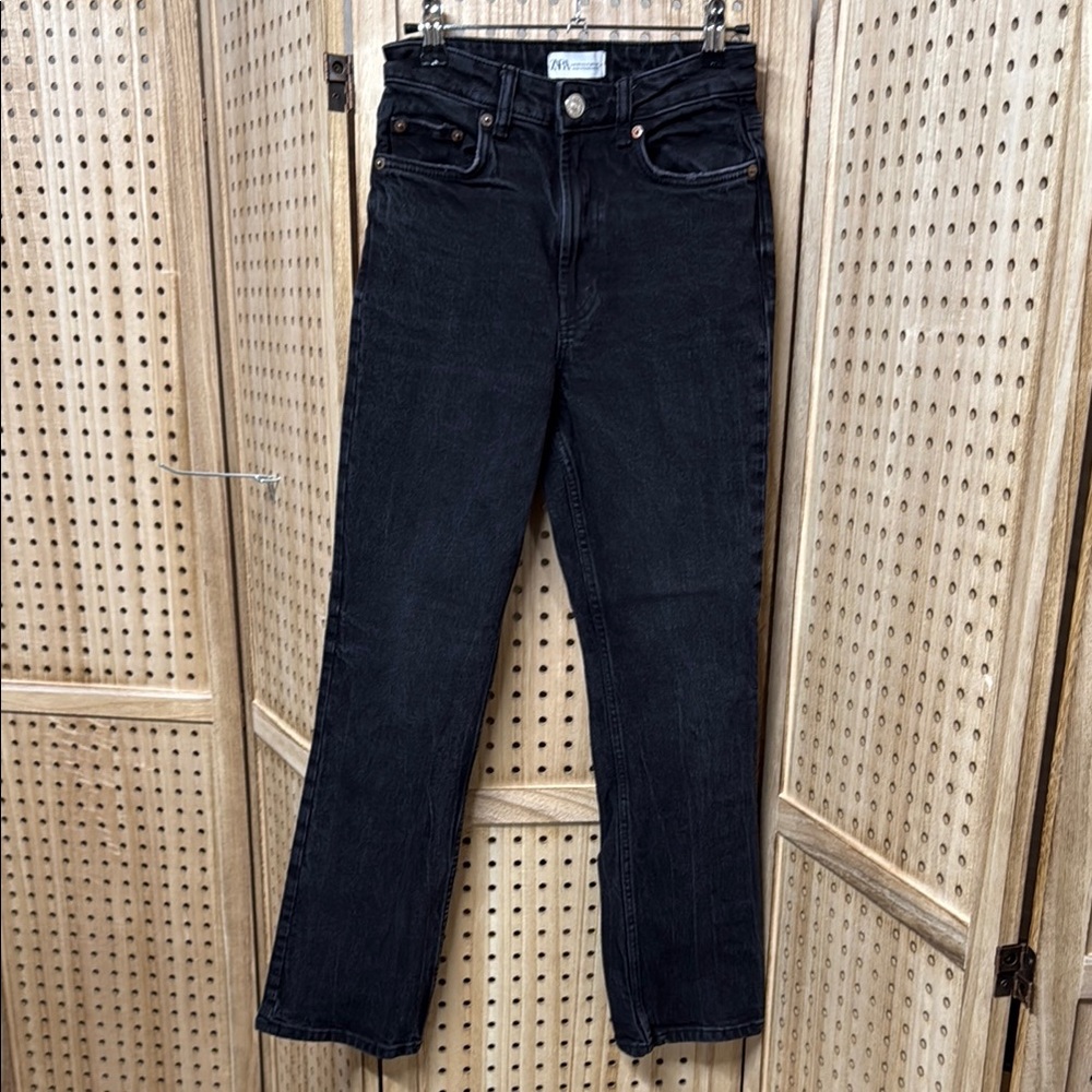 Zara‎ Womens High Rise Straight Leg Jeans Faded Black Denim Size 2 MEX 24